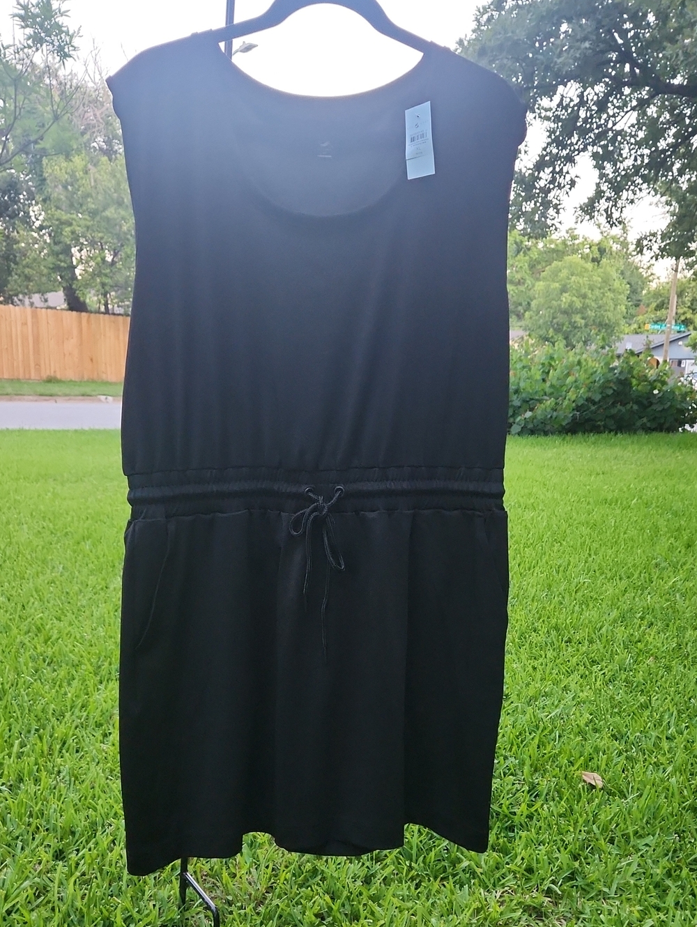 Lou & Grey Black Drawstring Waist Sleeveless Mini Dress